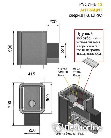 Печь для бани Везувий Русичъ Антрацит 12 (ДТ-3С) в Чайковском