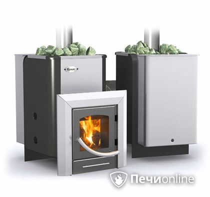 Дровяная банная печь Ермак Элит 16-ПС стекло нержавеющая сталь регулируемый тоннель в Чайковском