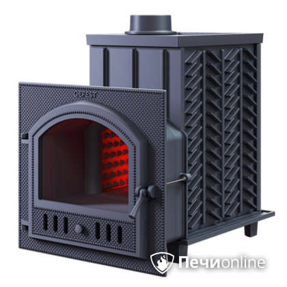 Дровяная банная печь Гефест ЗК-30 (П) чугунная дверца со панорамным стеклом закрытая каменка в Чайковском