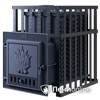Дровяная банная печь Гефест в сетке-25 чугунная дверца сетка-каменка в Чайковском